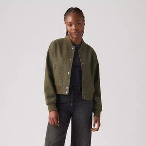 Levi's Olive Green Cropped Varsity Bomber Jacket - M - NWOT